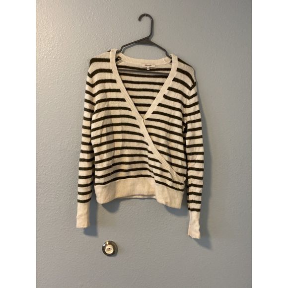 Madewell green and cream wrap Sweater - Picture 1 of 7